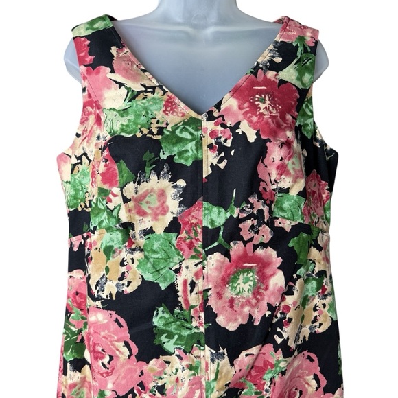 Talbots Shift Dress Size 12 Black Pink Ditzy Floral Lined Wedding Guest - Picture 2 of 9